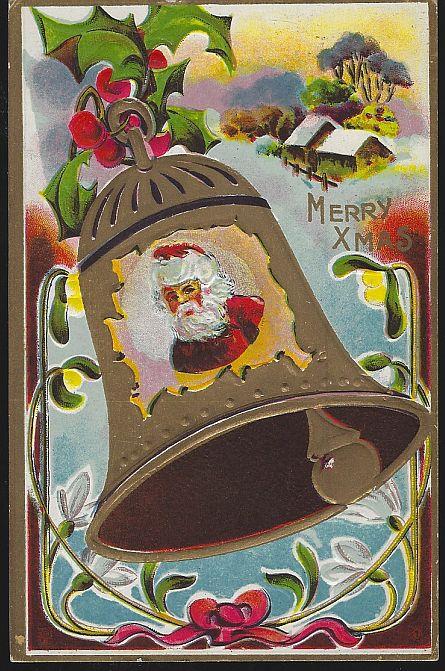 Postcard - Merry Christmas Postcard with Santa Claus in Bell