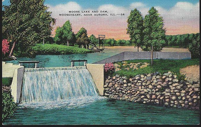 Postcard - Moose Lake and Dam, Mooseheart Near Aurora, Illinois