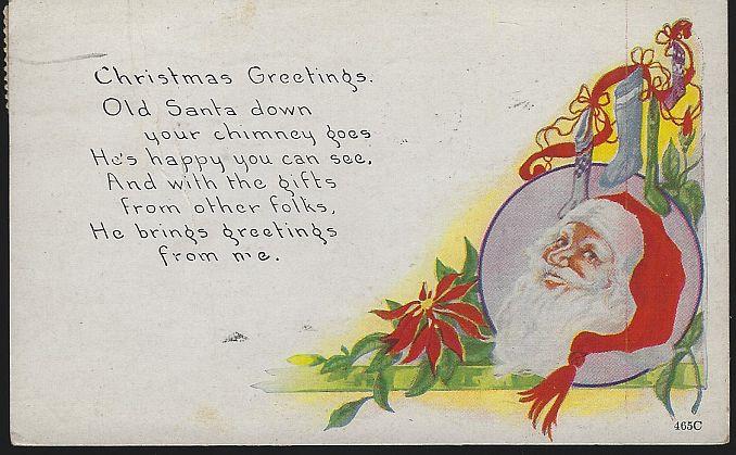 Postcard - Christmas Greetings Postcard with Santa Claus and Stockings