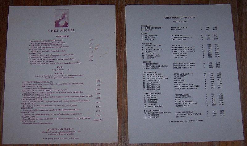 Image for VINTAGE MENU AND WINE LIST FROM CHEZ MICHEL RESTAURANT