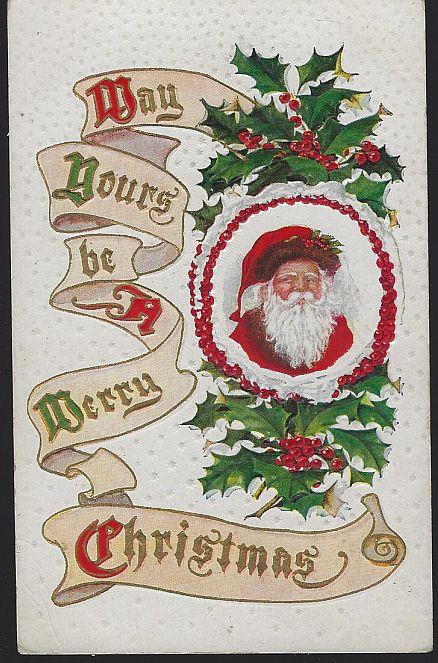 Postcard - Merry Christmas Postcard with Santa Claus with Holly