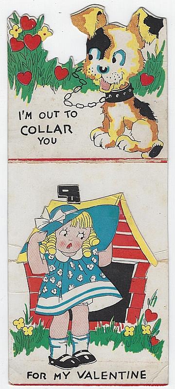 Valentine - Vintage Valentine with Little Girl and Dog in Dog House