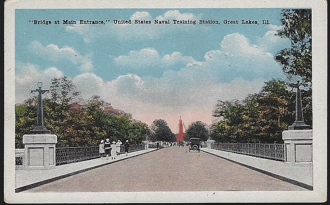 Postcard - Bridge at Main Entrance, U.S. Naval Training, Great Lakes, Illinois