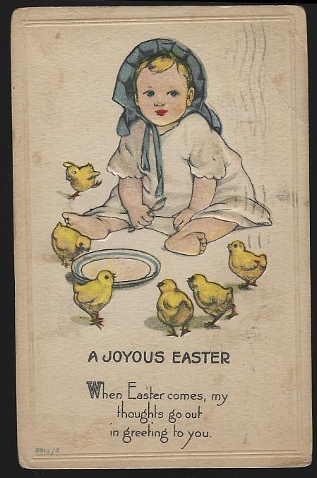 Postcard - Joyous Easter Postcard with Cute Child and Chicks