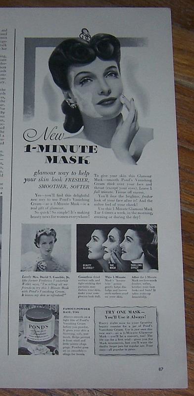 Image for 1942 POND'S VANISHING CREAM MAGAZINE ADVERTISEMENT WITH MRS. DAVID S. GAMBLE JR.