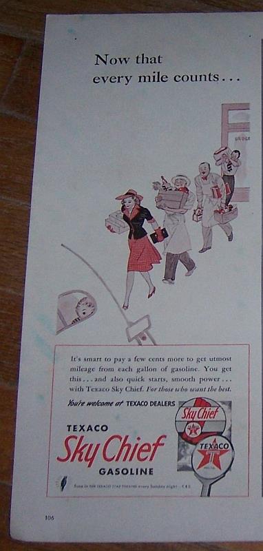 Advertisement - 1942 Texaco Sky Chief Gasoline Magazine Color Advertisement