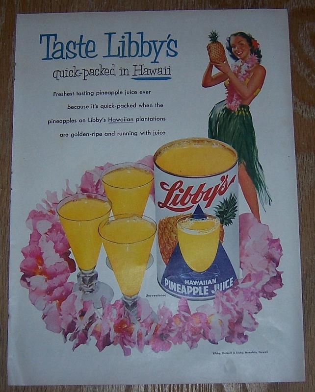 Advertisement - 1954 Libby's Hawaiian Pineapple Juice Magazine Color Advertisement