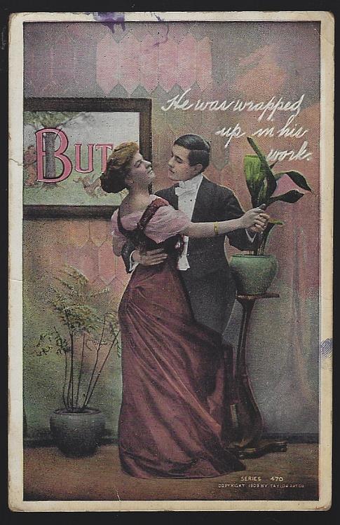 Postcard - Postcard of Dancing Couple, Wrapped Up in His Work