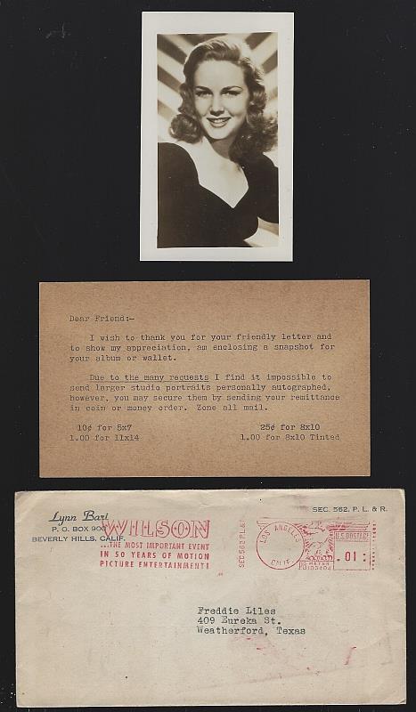 Photograph - Vintage Original Studio Photograph of Lynn Bari with Original Envelope