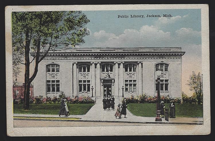 Postcard - Public Library, Jackson, Michigan