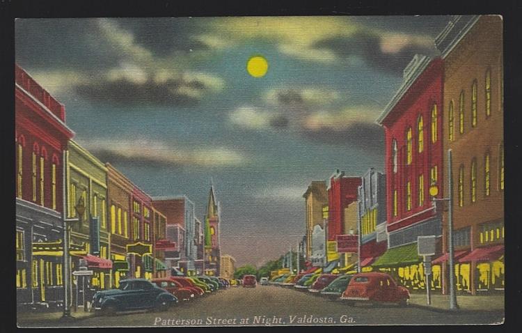 Postcard - Patterson Street at Night, Valdosta, Georgia