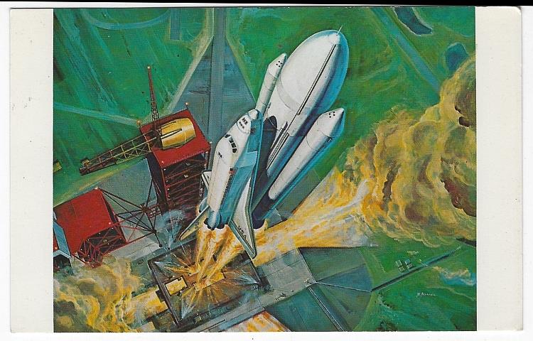 Postcard - Artist Concept of Space Shuttle Lift Off, Kennedy Space Center, Florida