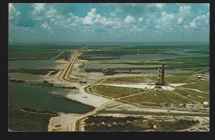 Postcard - Aerial View of Pad 39a with Apollo/Saturn V on Pad, Kennedy Space Center, Florida