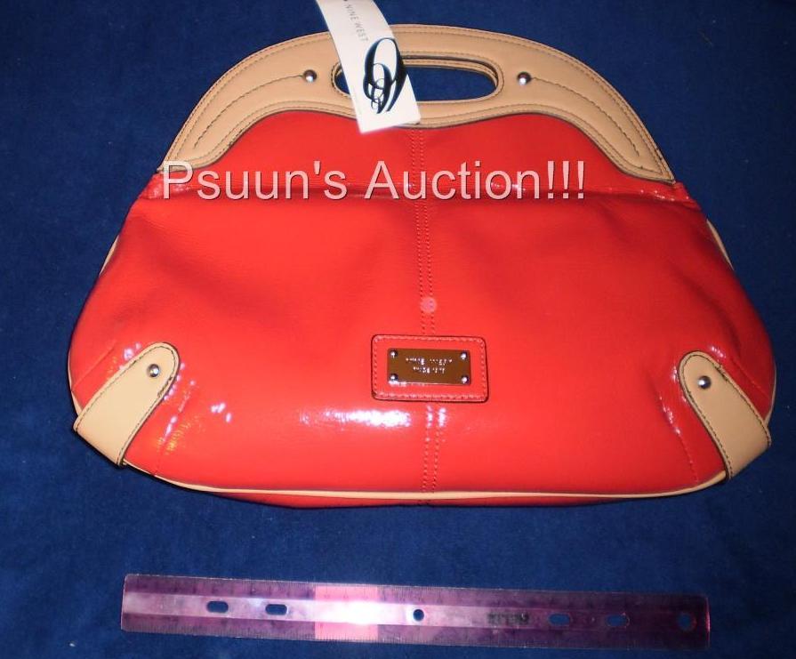 nine west large patent shiny blue clutch nice for sprin