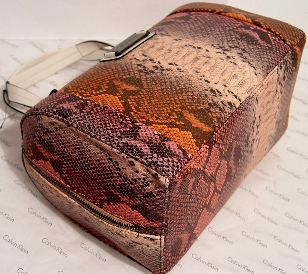 new calvin klein ck snake skin box satchel bag handbag purse