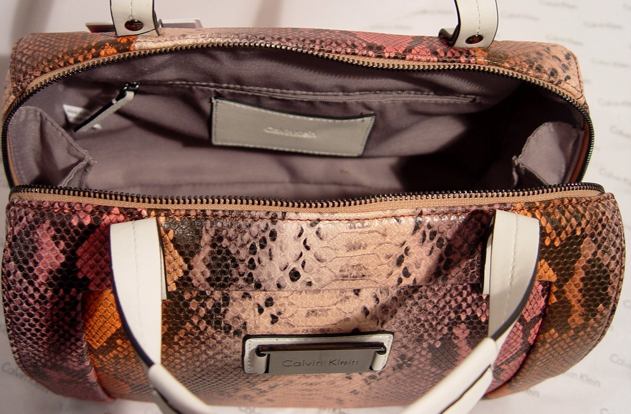 new calvin klein ck snake skin box satchel bag handbag purse