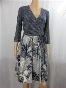 Diane Von Furstenberg Blue Wrap Dress V-Neck Long Sleeves 2