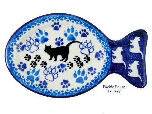 Polish Pottery Black Cat Ca Fish Shaped Side Dish B47 1771
