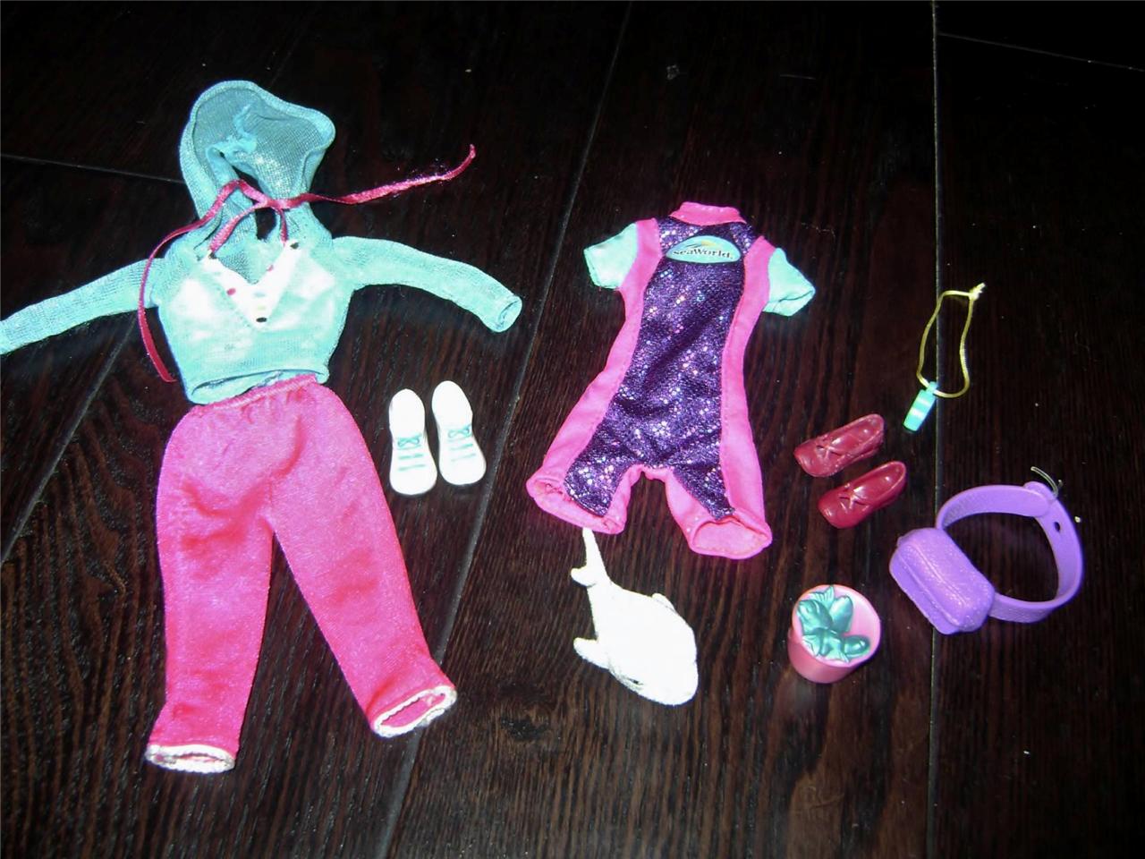 BARBIE Lot 2 Outfits Seaworld Wetsuit Capris Hoodie Shoes Accessories ...