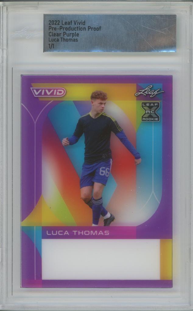 2022 Leaf Vivid Proof Clear Purple Luca Thomas 1/1 RC Rookie