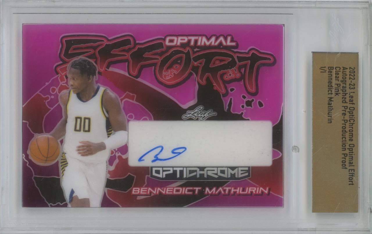 2022 Leaf OptiChrome Proof Bennedict Mathurin OE Clear Pink 1/1 RC Auto Rookie
