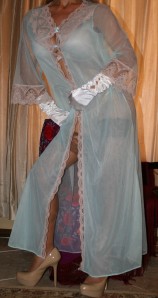 S SHEER SEXY VINTAGE SLIP LINGERIE GREEN CHIFFON PEIGNOIR NEGLIGEE SET