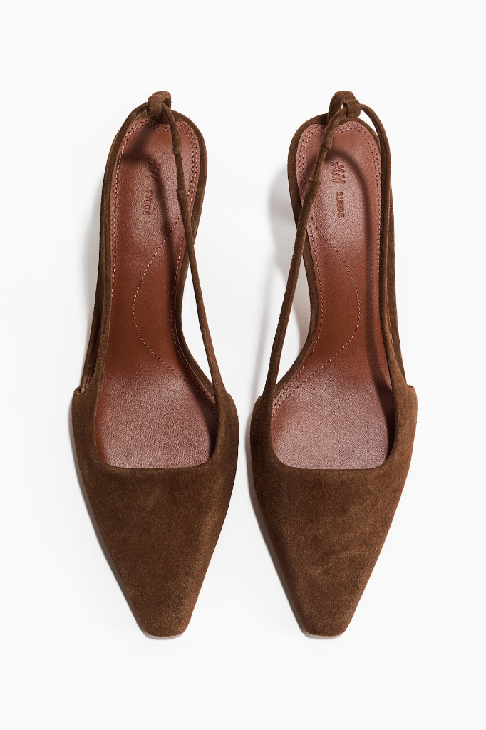 NWT H&M Kitten-Heeled Leather Slingbacks
