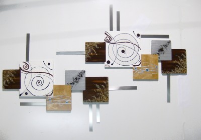 Large 2pc Modern Geometric Abstract Swirl Wood Metal Wall