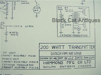 Original Hammond 200 Watt Transmitter Circuit Instructions/Schematic