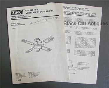 Details About Original Smc Ceiling Fan Amp Light Kit Owner S Manual Model No Kb36 Engl Fr