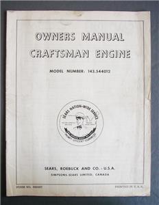 Original Sears Roebuck Craftsman 4 Cycle Engine Owners Manual