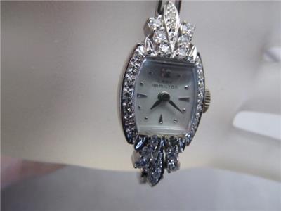 Vintage Lady Hamilton Diamond 14K White Gold Watch & Band with Diamonds ...