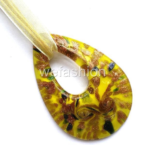 Fashion Necklaces Pendants Jewelry Watches Gold Red Yellow Teardrop Lampwork Glass Murano Bead Pendant Ribbon Wax Necklace Myself Co Ls