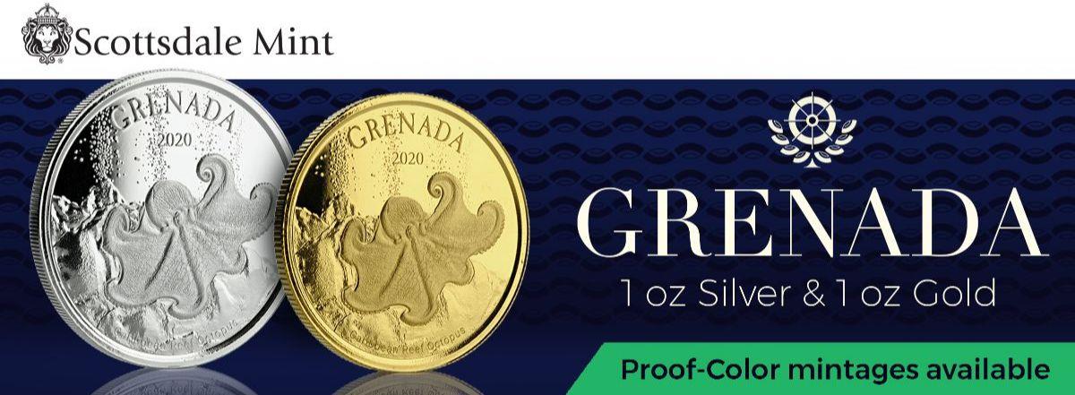 2020 1 oz .999 Silver Coin - Grenada Octopus Volcano - BU