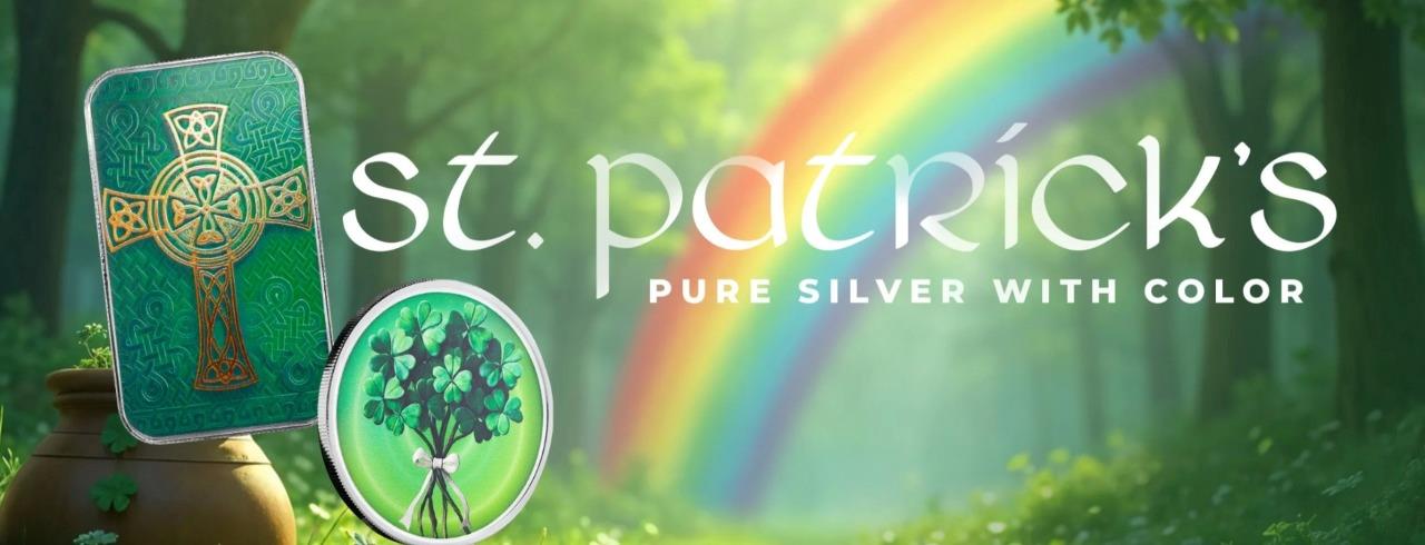 1 oz Silver Bar St. Patrick's Day - Celtic Cross .999 Silver w 1 oz Silver Bar St. Patrick's Day - Celtic Cross .999 Silver w
