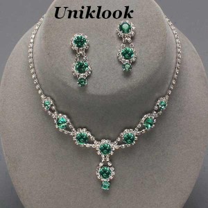 Wedding Bridesmaid Emerald Green Crystal Costume Jewelry Necklace ...