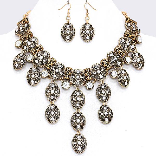Ornately Crafted Gold Marcasite Look Clear crystal Statement Necklace ...