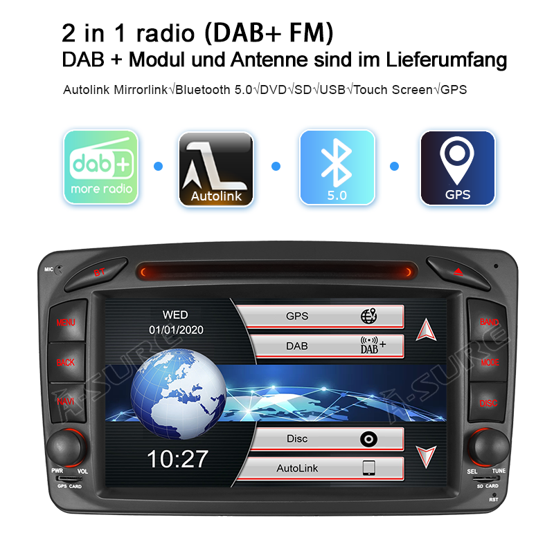 Mit frei DAB+ RADIO GPS NAVI DVD für Mercedes Benz C