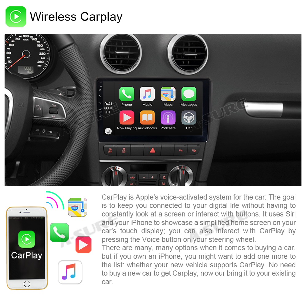 Touch Screen radio Android Auto Carplay Audi A3 8P 2003 - 2013 – RProjekt