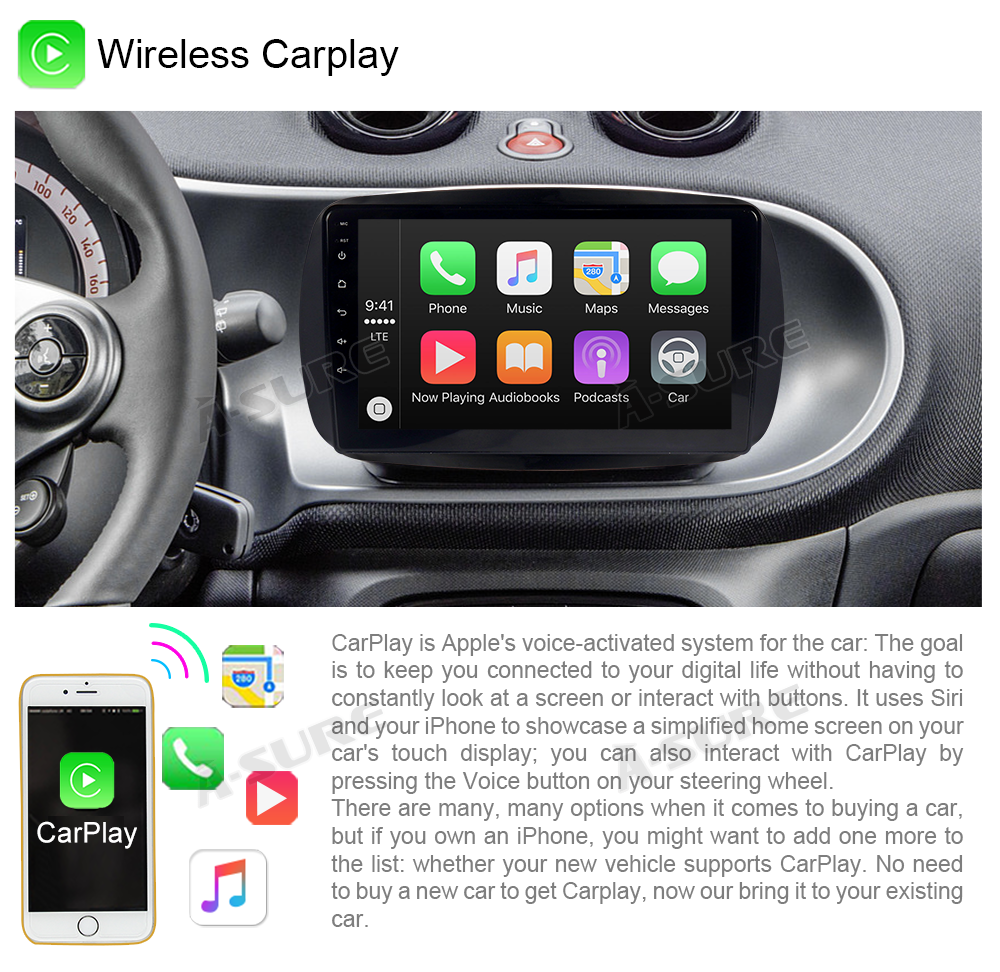 Autoradio Android 13 Per Smart Fortwo/Forfour 453 - 9 Pollici, CarPlay, 2GB+32GB, Telecamera - Foto 3