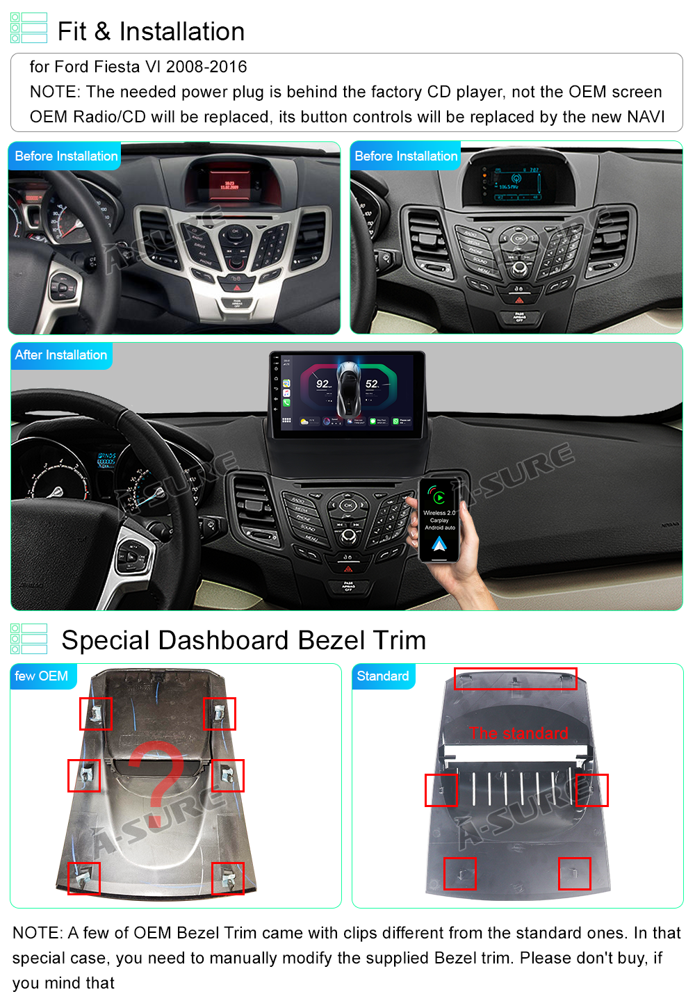 for Ford Fiesta MK6 2008-2016 Carplay 2+32G Android 13 Car Stereo Radio GPS  Wifi