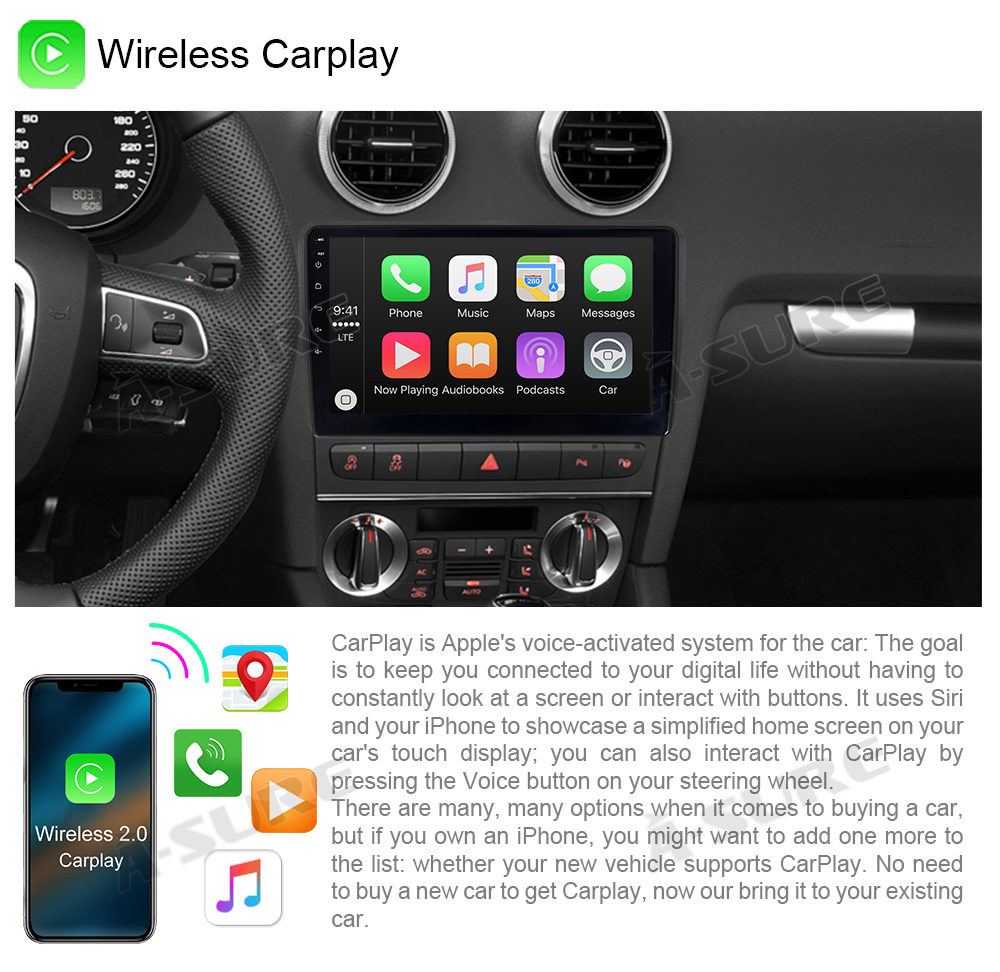 2G+64G] Hikity Autoradio Android13 Pour Audi A3 S3 RS3 2003-2012 Carplay Sans Fil