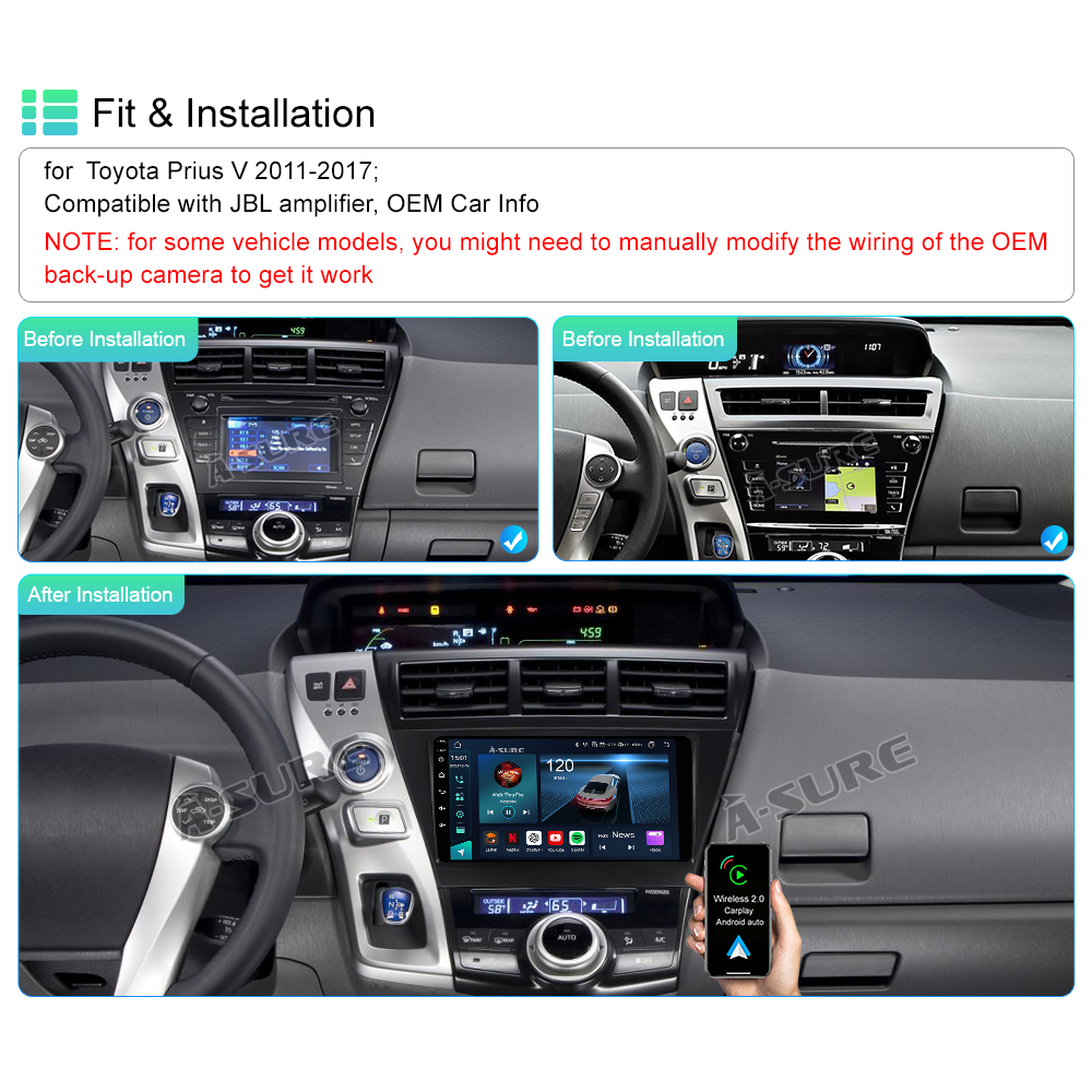 8 Core 4+64G Car Stereo Radio for Toyota Prius V 2011-2017