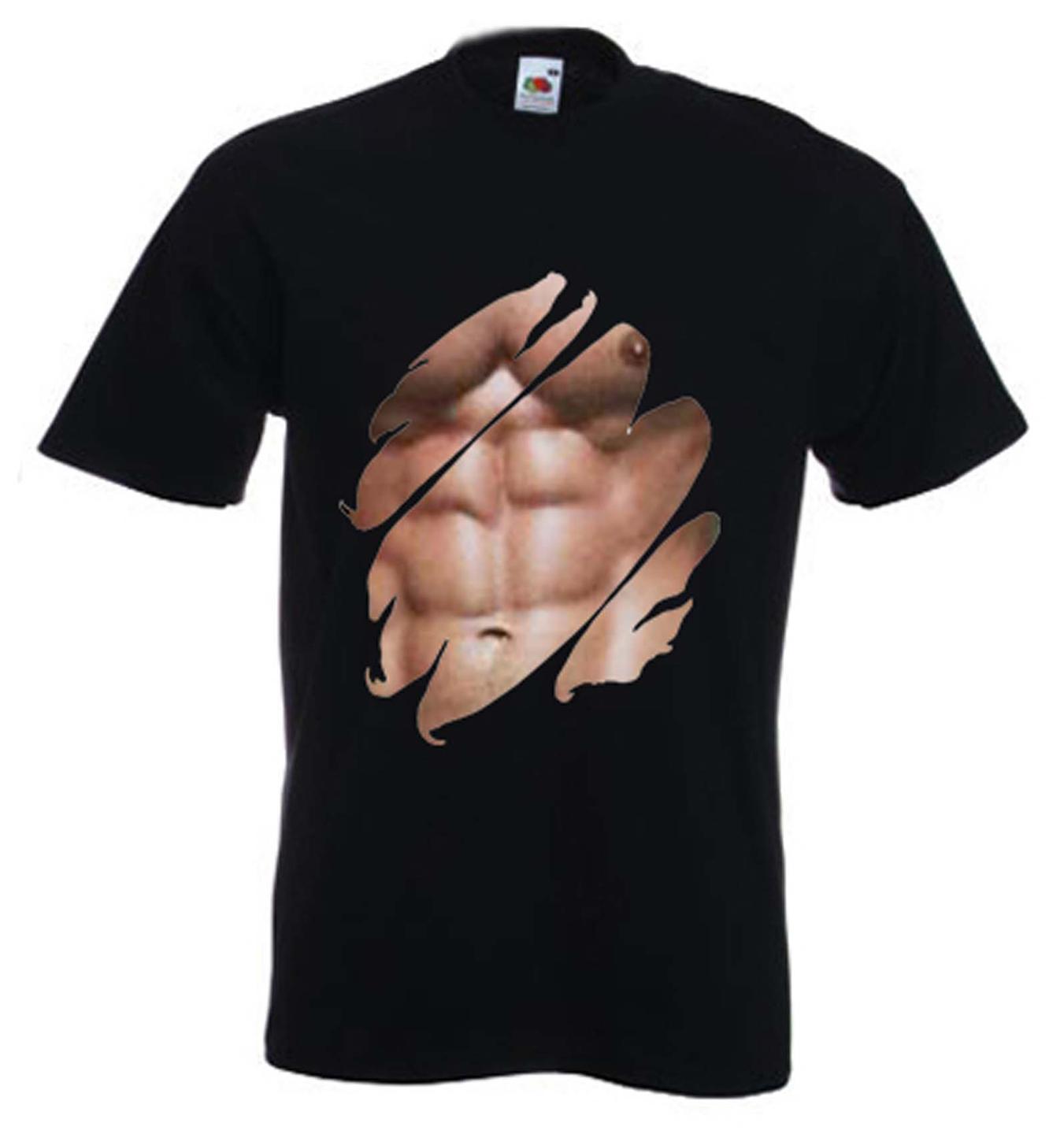 SIX PACK MUSCLE T-SHIRT - Fancy Dress Stag Party 6 Abs Muscles - Size S ...