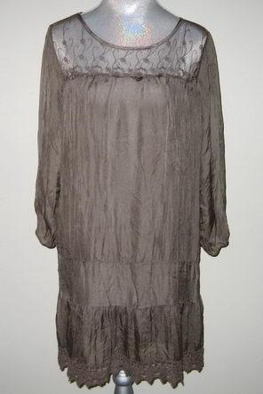 Prontomoda GIUSY CROCHET VINTAGE Silk Tunic Dress Made in ITALY Taupe ...