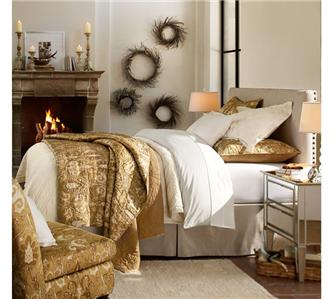 Pottery Barn Florentine Trellis Silk Quilt Euro Shams Full Queen