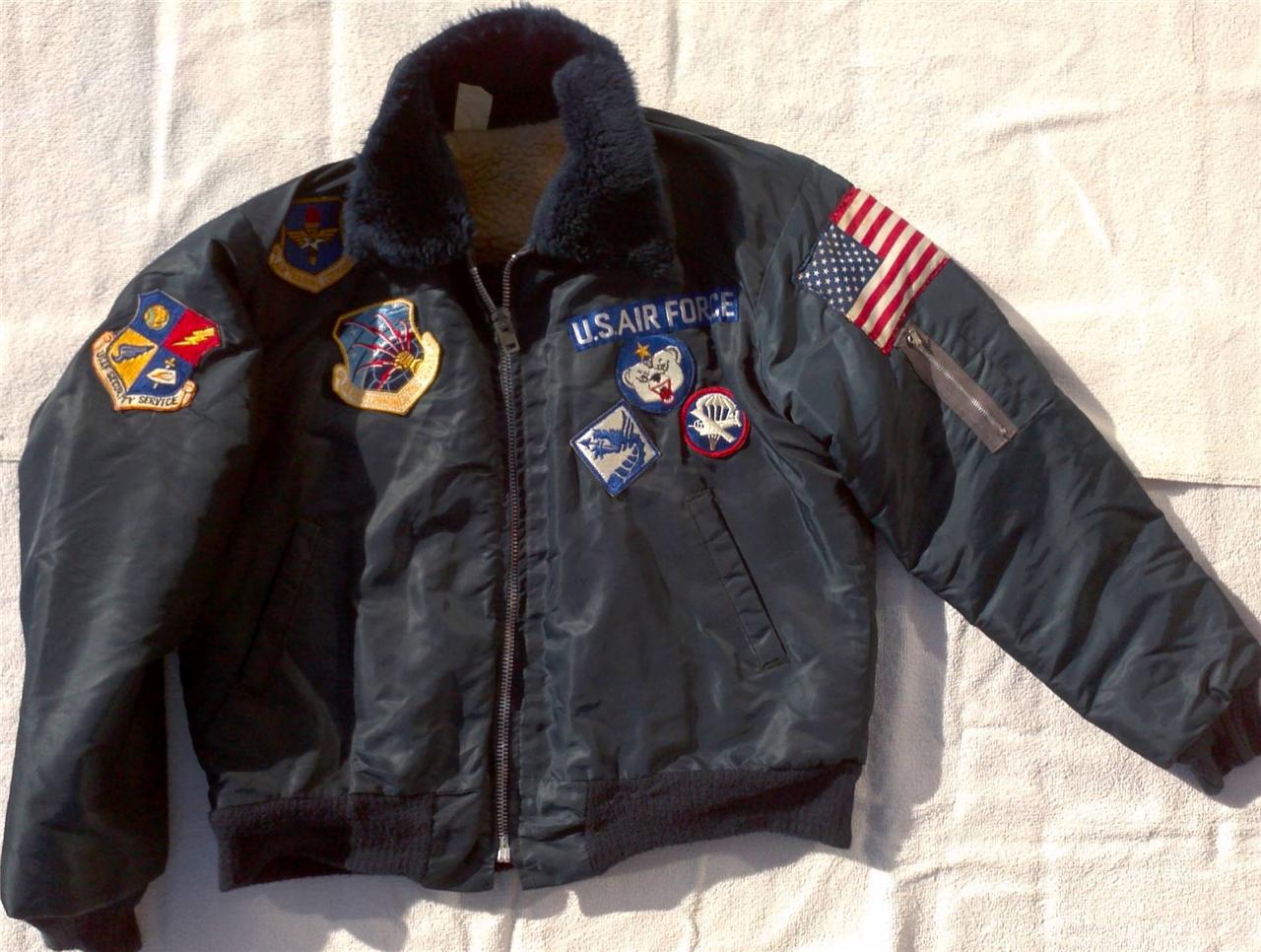 US AIR FORCE Insulated Navy Blue FLYERS JACKET with 8 Patches ! MENs ...