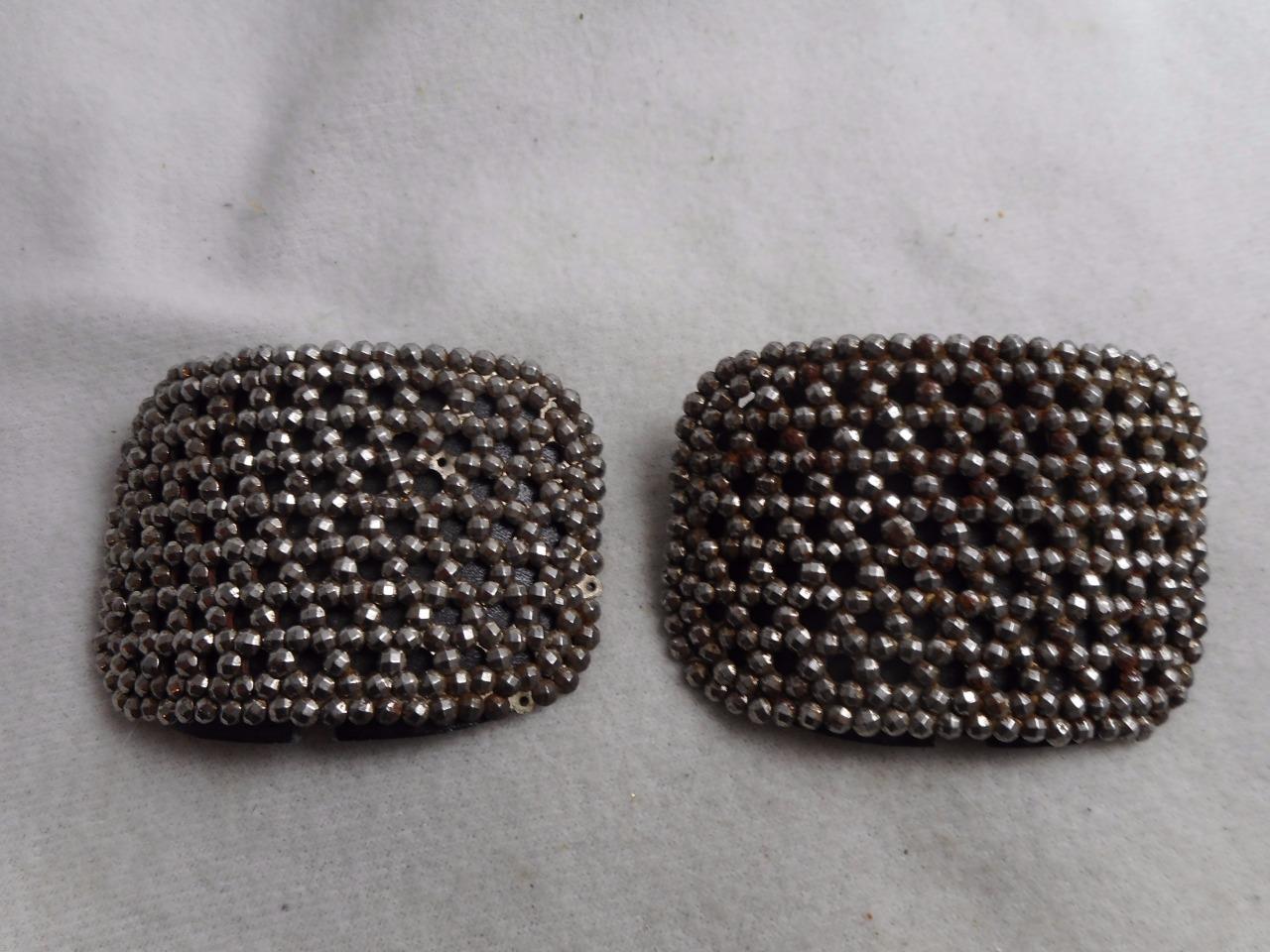 PAIR ANTIQUE CUT STEEL SHOE BUCKLES CLIPS W/ INSERTS - MADE IN FRANCE ...