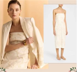 ivory chiffon strapless dress Zapaka Women Ivory Beach Engagement Dress Ruched Strapless Mermaid Maxi Chiffon Wedding Reception Dress with Slit, Ivory / US2