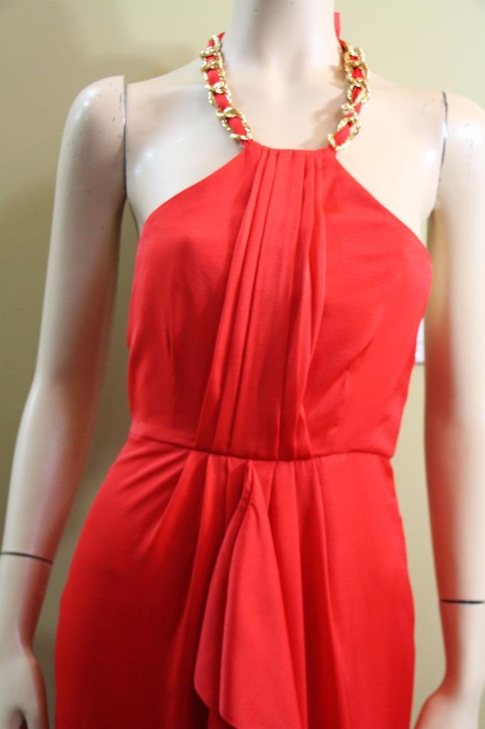 как выглядит NEW AUTH BCBGMax Azria Milania Halter Cascade Long Gown in Red Berry 368 фото